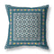20" X 20" Blue And Beige Floral Blown Seam Suede Throw Pillow
