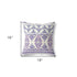 20" X 20" White And Purple Stencil Blown Seam Suede Throw Pillow