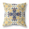 20" X 20" Yellow And Blue Floral Blown Seam Suede Throw Pillow