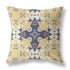 20" X 20" Yellow And Blue Floral Blown Seam Suede Throw Pillow