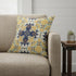 20" X 20" Yellow And Blue Floral Blown Seam Suede Throw Pillow