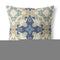 20" X 20" Cream And Blue Floral Blown Seam Suede Throw Pillow