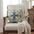 20" X 20" Cream And Blue Floral Blown Seam Suede Throw Pillow