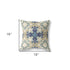 20" X 20" Cream And Blue Floral Blown Seam Suede Throw Pillow