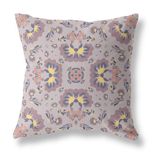 20" X 20" Muted Purple And Yellow Floral Blown Seam Suede Throw Pillow