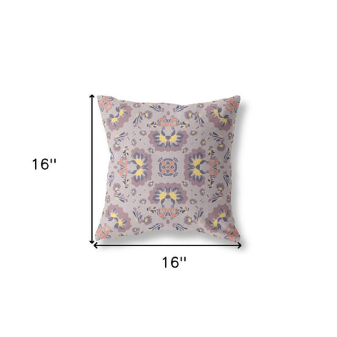 20" X 20" Muted Purple And Yellow Floral Blown Seam Suede Throw Pillow
