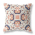 20" X 20" Off White And Blue Floral Blown Seam Suede Throw Pillow