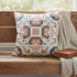 20" X 20" Off White And Blue Floral Blown Seam Suede Throw Pillow