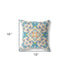20" X 20" Off White And Blue Abstract Blown Seam Suede Throw Pillow