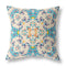 20" X 20" Off White And Blue Abstract Blown Seam Suede Throw Pillow