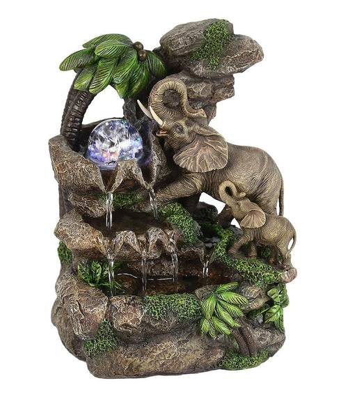 11" Gray Polyresin Elephant Tabletop Fountain with Light