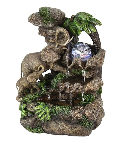 11" Gray Polyresin Elephant Tabletop Fountain with Light