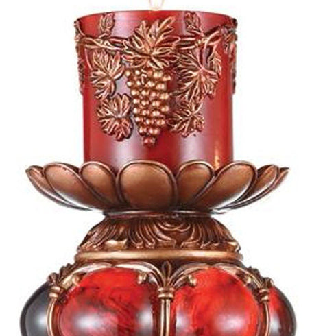 20" Bronze Brown And Red Floral Polyresin Tabletop Pillar Candle Holder With Candle