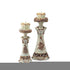Set of 2 Beige And Brown Vintage Pillar Tabletop Candle Holders
