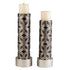 Set Of Two Espresso and Silver Pillar Tabletop Pillar Candle Holders