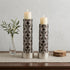 Set Of Two Espresso and Silver Pillar Tabletop Pillar Candle Holders