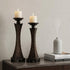 Set of Two Bronze Polyresin Woven Tabletop Pillar Candle Holders With Candle