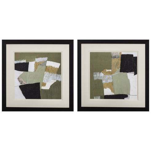 Set Of Two Olive Black Gold Wall Art