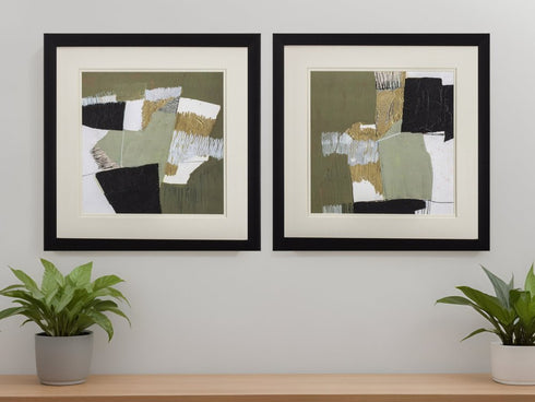 Set Of Two Olive Black Gold Wall Art