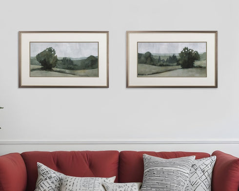 Set of Two Green Trees Framed Art