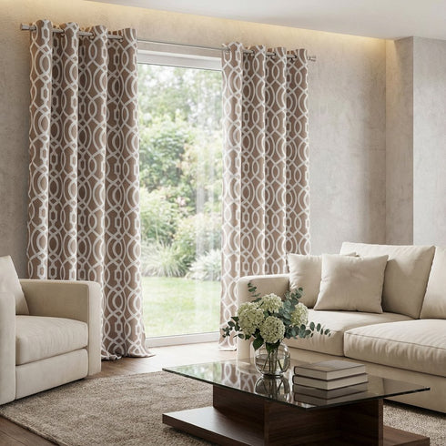 84" Taupe Trellis Black Out Window Curtain Panel