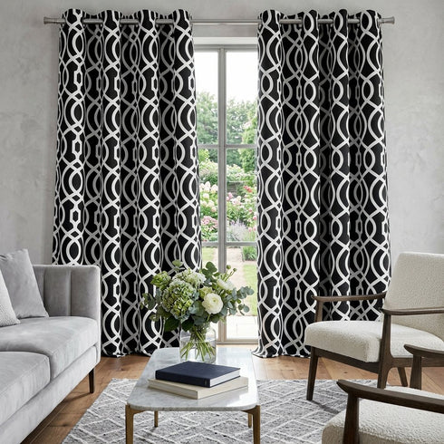84" Jet Black Trellis Black Out Window Curtain Panel
