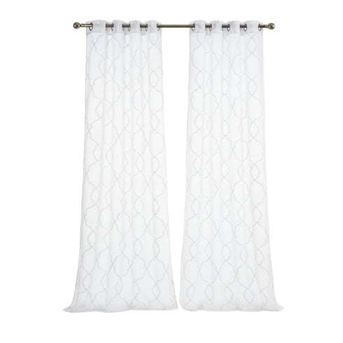 84” White Trellis Pattern Embroidered Window Curtain Panel