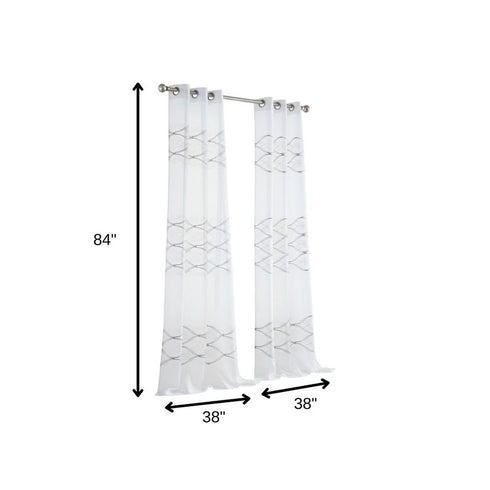 Set of Two 84" White Wave Embroidered Window Panels