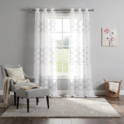 Set of Two 84" White Wave Embroidered Window Panels