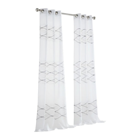 Set of Two 84" White Wave Embroidered Window Panels