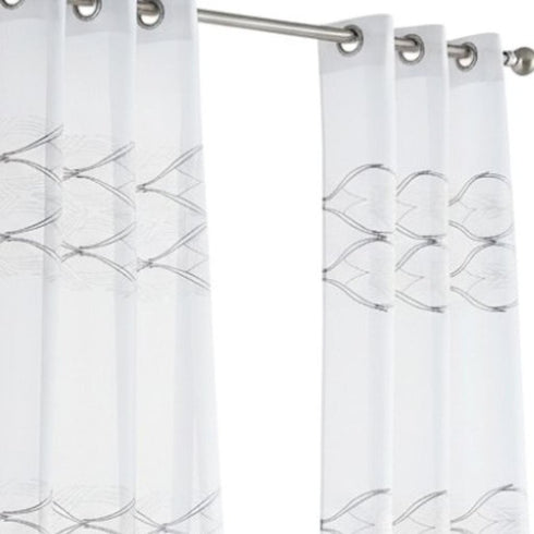 Set of Two 84" White Wave Embroidered Window Panels