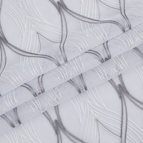 Set of Two 96" White Wave Embroidered Window Panels
