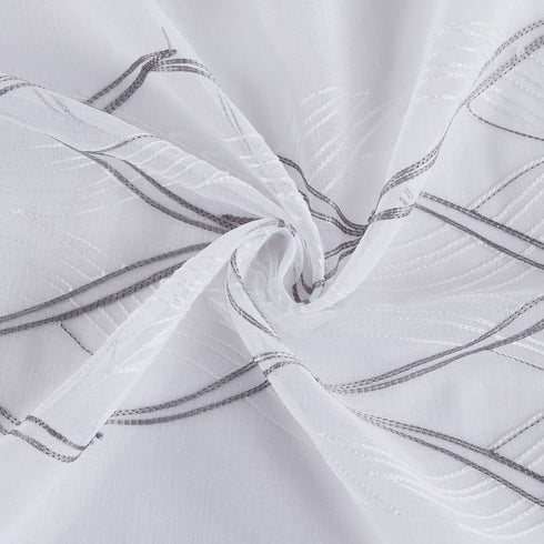 Set of Two 96" White Wave Embroidered Window Panels