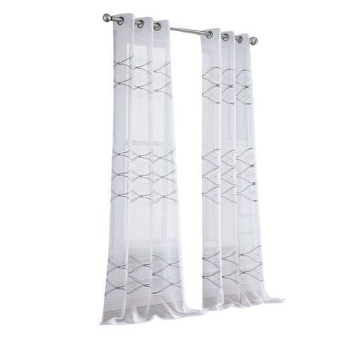 Set of Two 96" White Wave Embroidered Window Panels