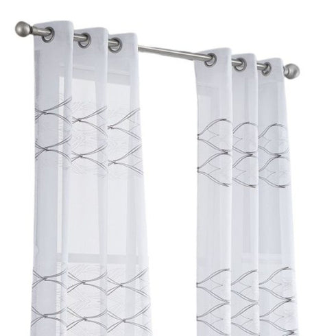 Set of Two 96" White Wave Embroidered Window Panels