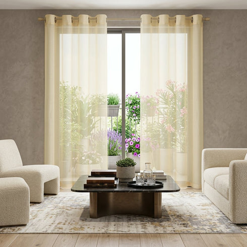 Set of Two 84" Beige Solid Modern Window Panels
