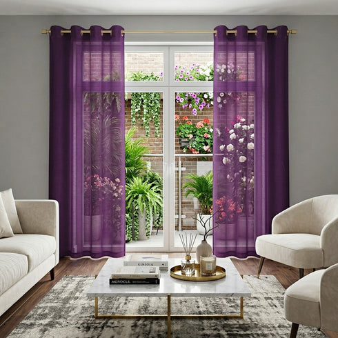 Set of Two 84" Purple Solid Modern Window Panels