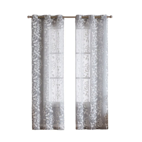 Set of Two 96" Silver Floral Embroidered Window Panels