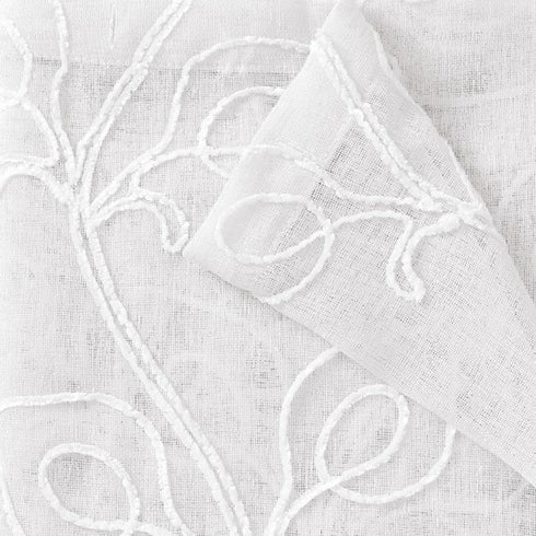 Set of Two 84" White Boho Embroidered Window Panels
