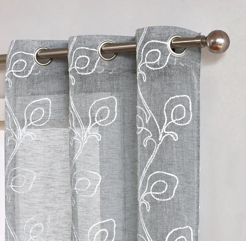 Set of Two 84" Silver Boho Embroidered Window Panels