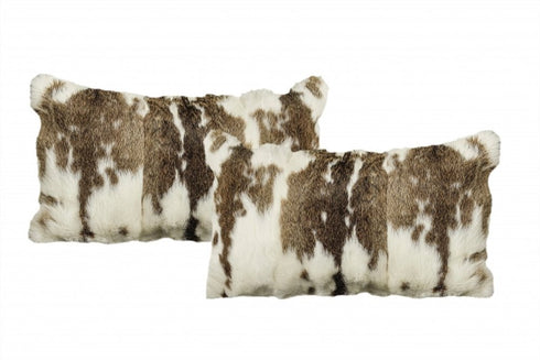 Set of Two 12" X 20" Brown and White Throw Pillows