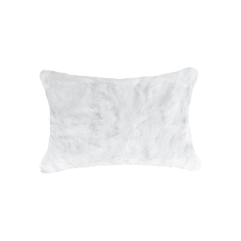 Set of Two 12" X 20" White Natural Fur Throw Pillows