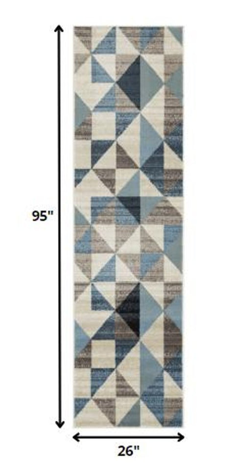 8' X 11' Beige Blue And Gray Geometric Area Rug