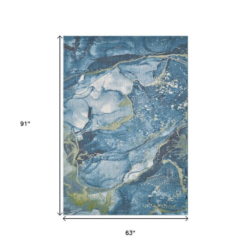 5' X 8' Teal Blue Green And Ivory Abstract Area Rug