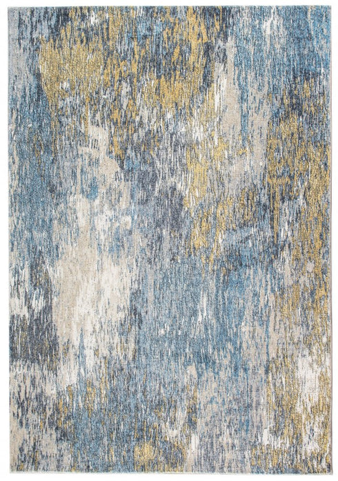 8' X 10' Blue and Gold Abstract Area Rug