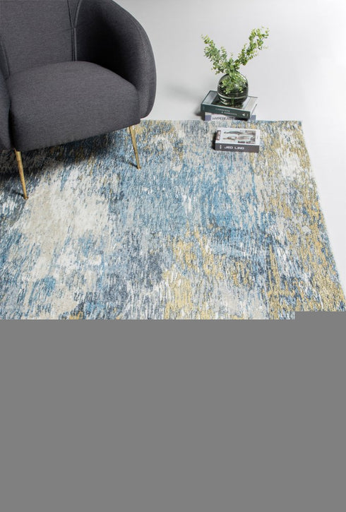 8' X 10' Blue and Gold Abstract Area Rug