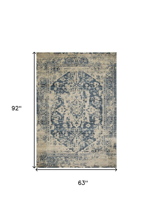 8' X 11' Ivory And Blue Oriental Area Rug