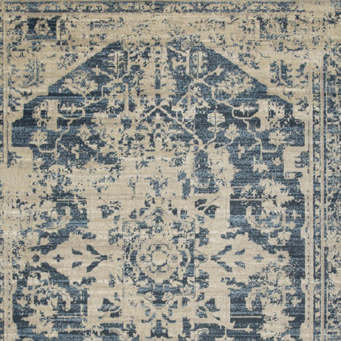 8' X 11' Ivory And Blue Oriental Area Rug