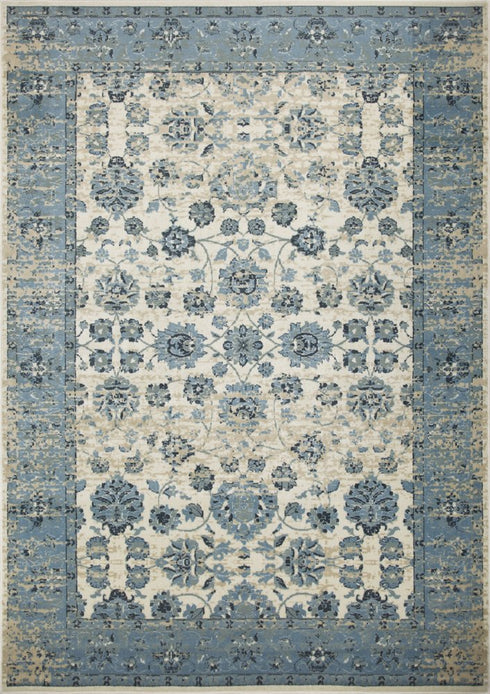 8' X 11' Ivory And Sky Blue Oriental Area Rug