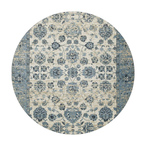 8' X 11' Ivory And Sky Blue Oriental Area Rug